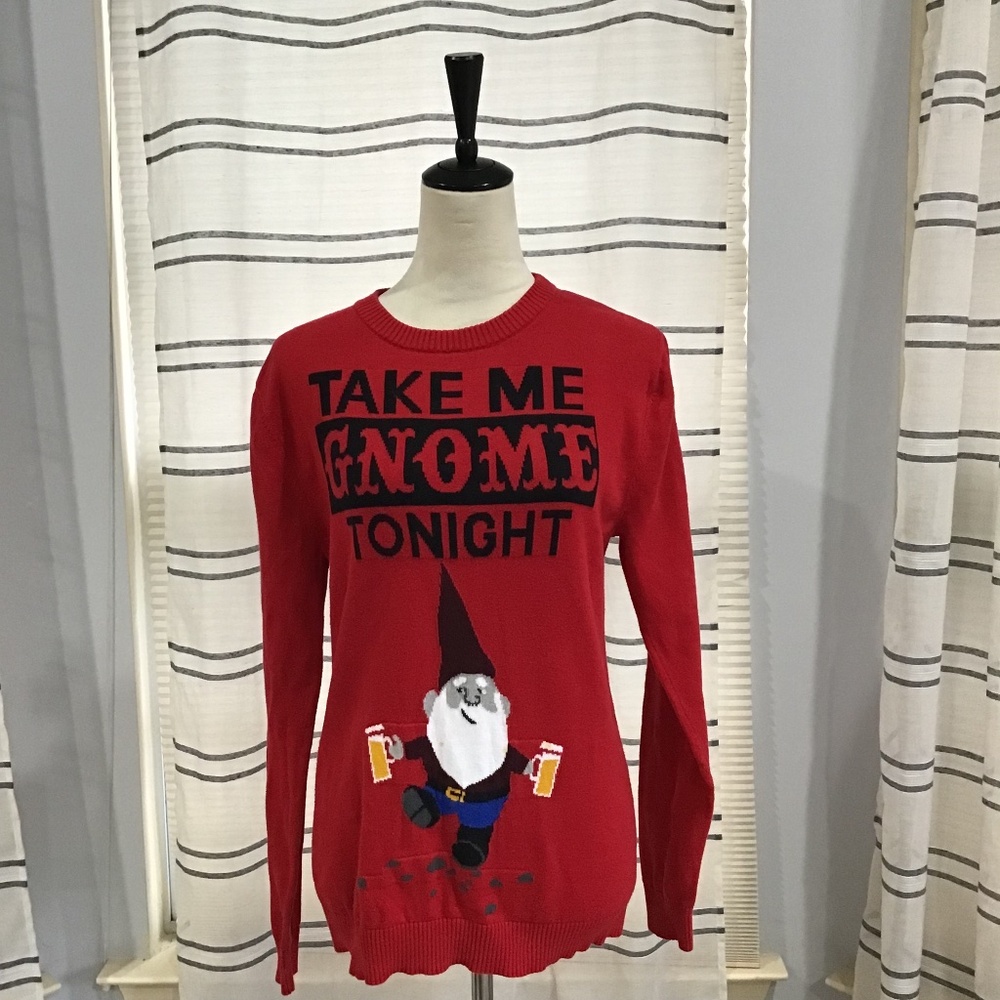 Mossimo Men Size SM Cotton Ugly Christmas Sweater Take Me Gnome Tonight Red - Picture 1 of 8